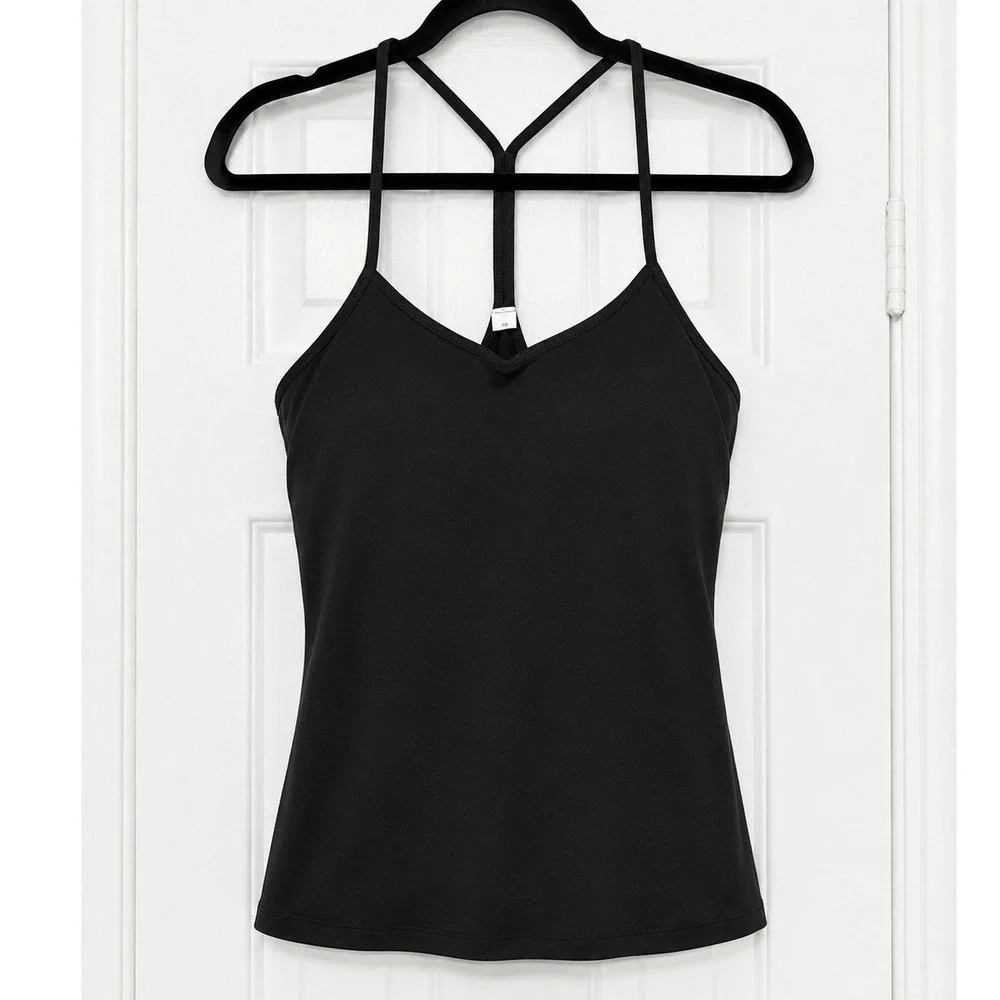 Lululemon Black Strappy Back Yoga Athletic Tank Top Built In Shelf Bra Size 10